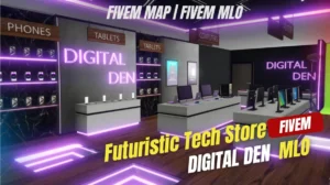 Digital Den MLO FiveM futuristic electronics tech store interior