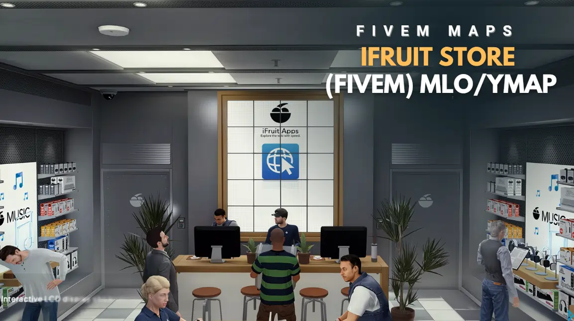 iFruit Store MLO for FiveM – modern tech shop interior inspired by Apple Store.